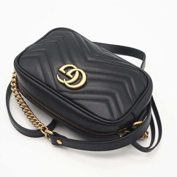 GUCCI GG Marmont Quilted Mini Bag 448065 Shoulder in Black Chevron Leather fo... - Picture 4 of 13